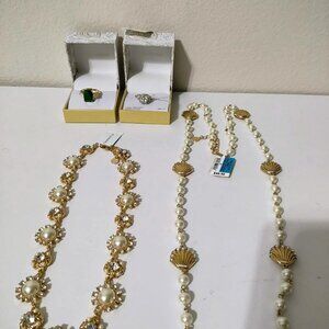 Vintage Style Jewelry Lot – Pearl Necklaces & Statement Rings